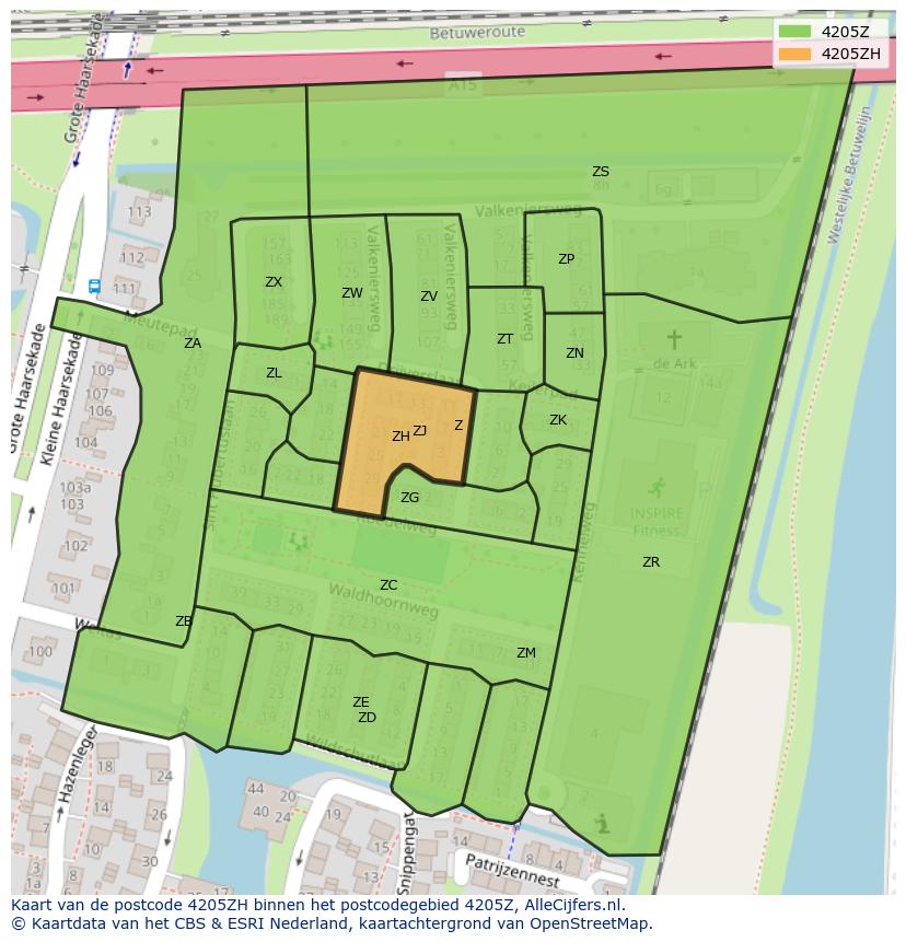 Afbeelding van het postcodegebied 4205 ZH op de kaart.
