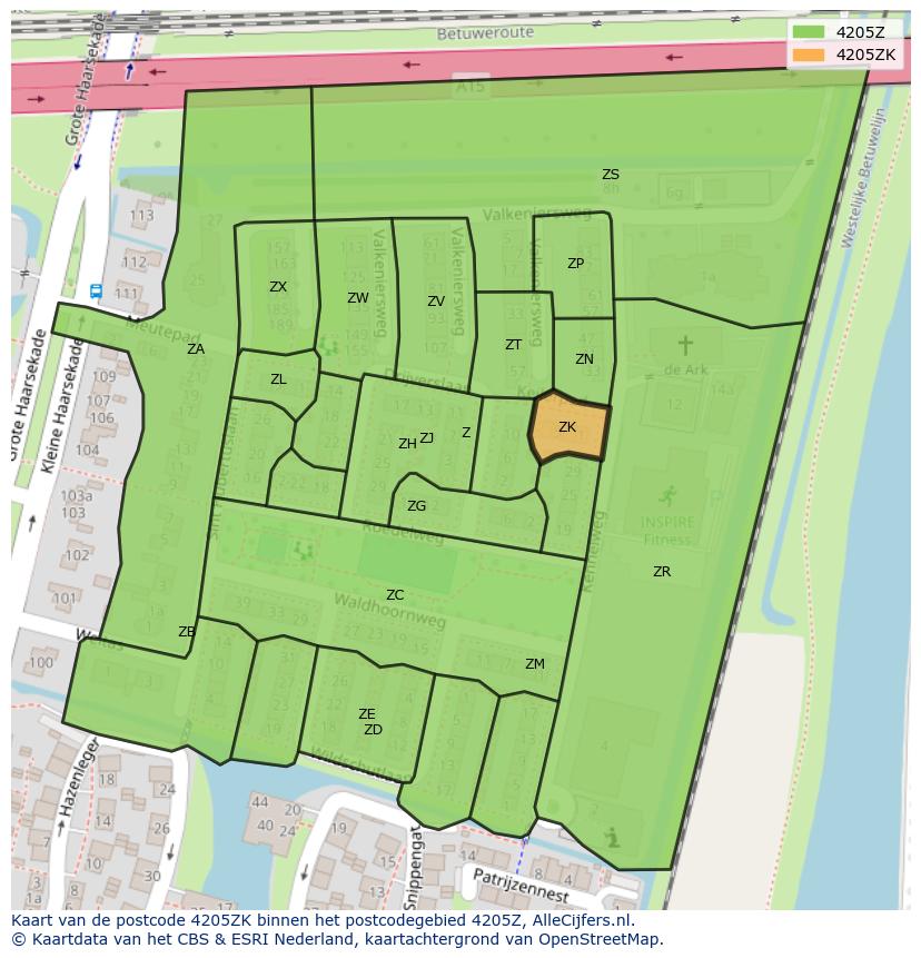 Afbeelding van het postcodegebied 4205 ZK op de kaart.