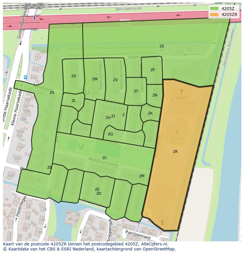 Afbeelding van het postcodegebied 4205 ZR op de kaart.