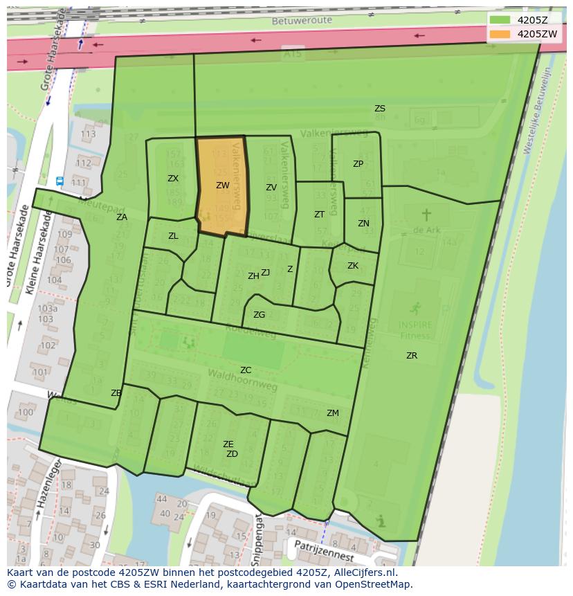 Afbeelding van het postcodegebied 4205 ZW op de kaart.