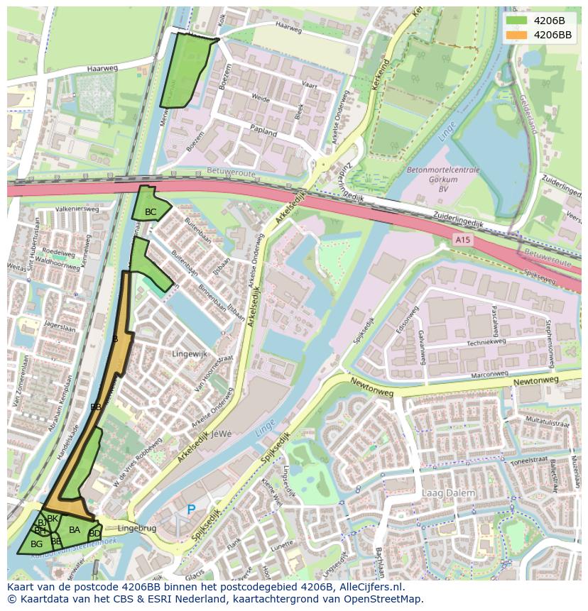 Afbeelding van het postcodegebied 4206 BB op de kaart.