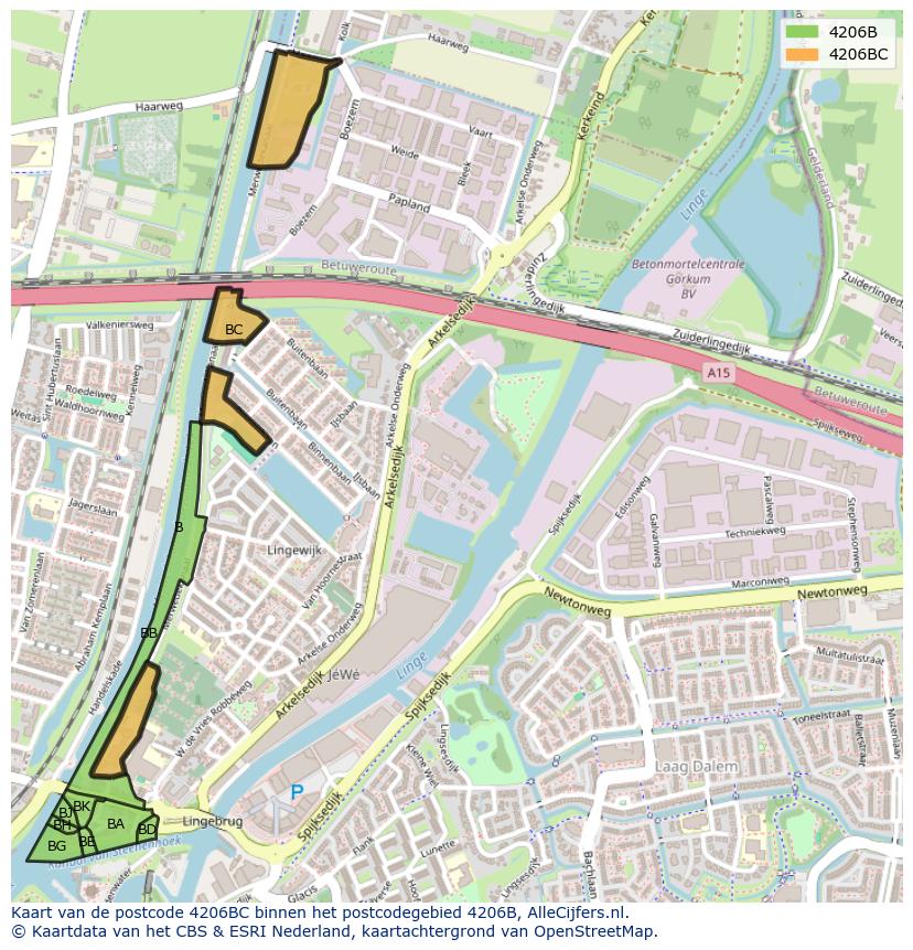 Afbeelding van het postcodegebied 4206 BC op de kaart.