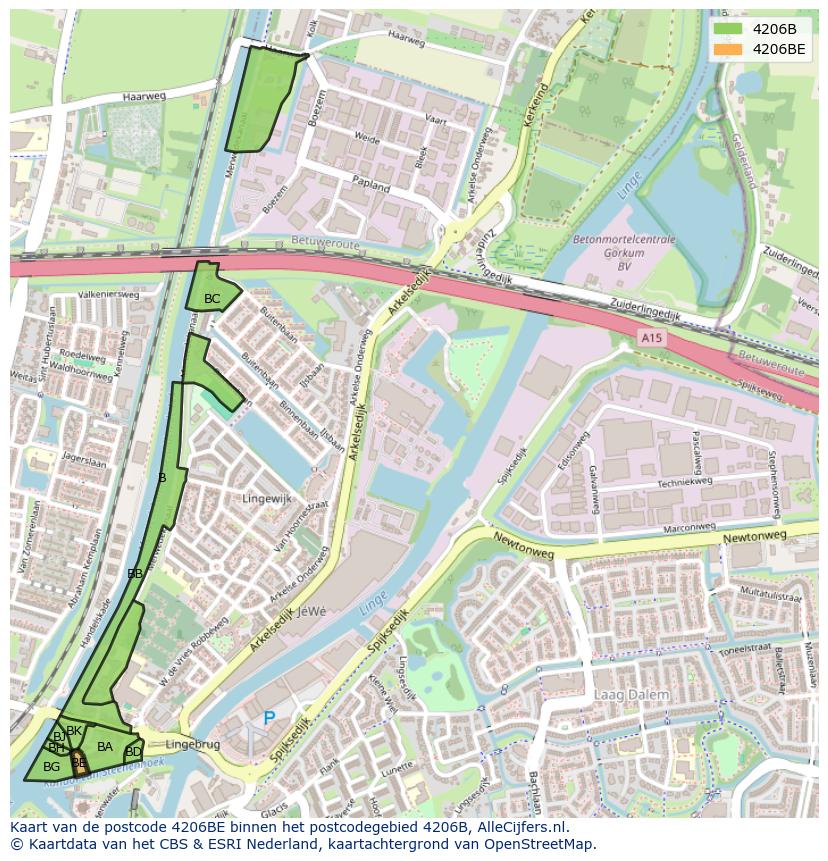 Afbeelding van het postcodegebied 4206 BE op de kaart.