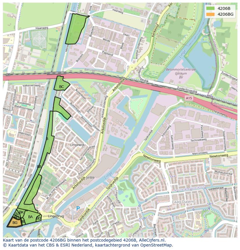 Afbeelding van het postcodegebied 4206 BG op de kaart.