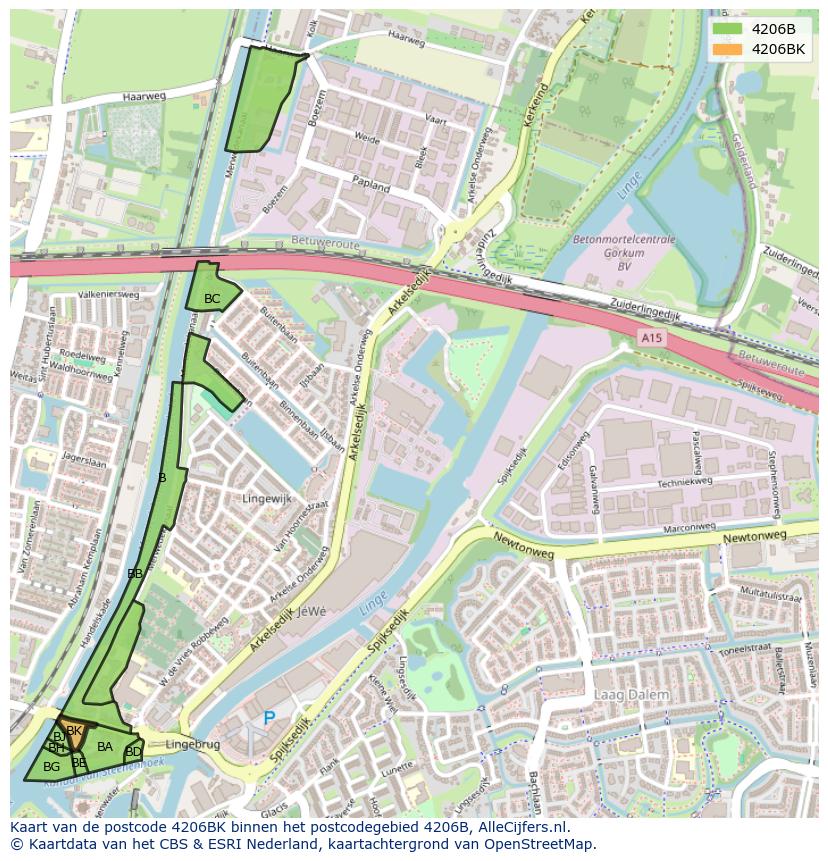 Afbeelding van het postcodegebied 4206 BK op de kaart.