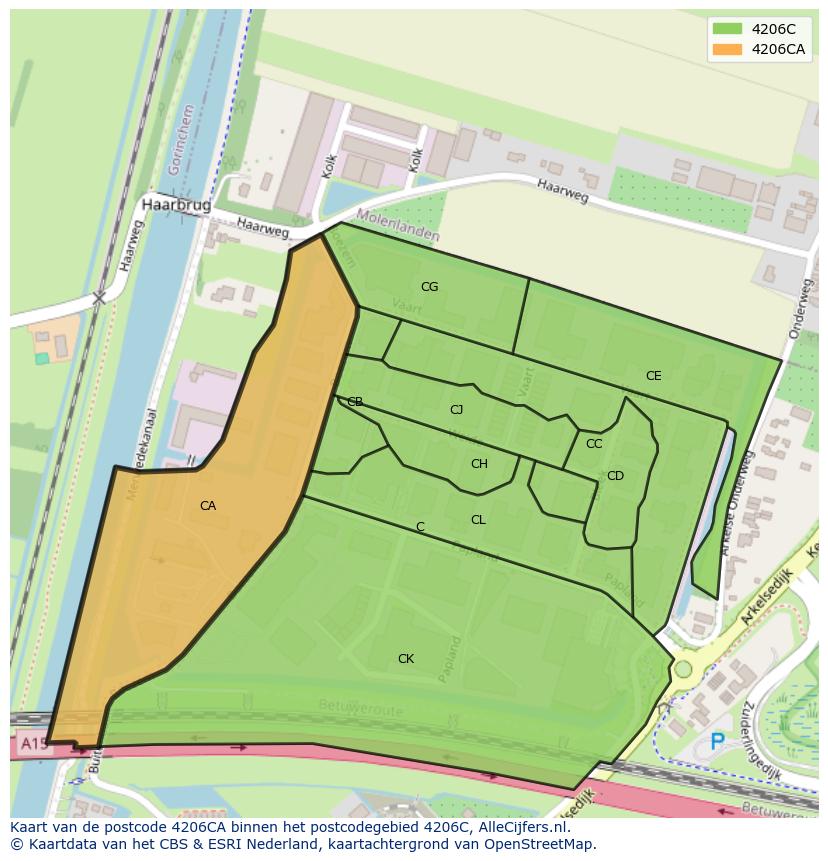 Afbeelding van het postcodegebied 4206 CA op de kaart.
