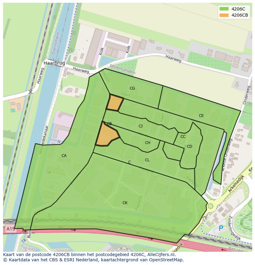 Afbeelding van het postcodegebied 4206 CB op de kaart.