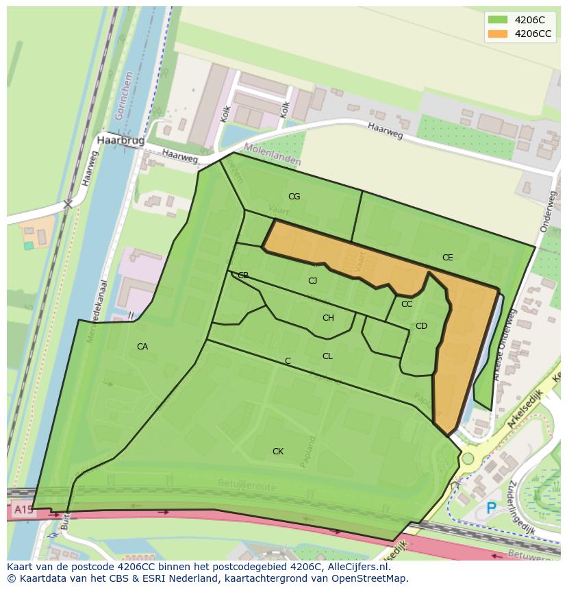 Afbeelding van het postcodegebied 4206 CC op de kaart.