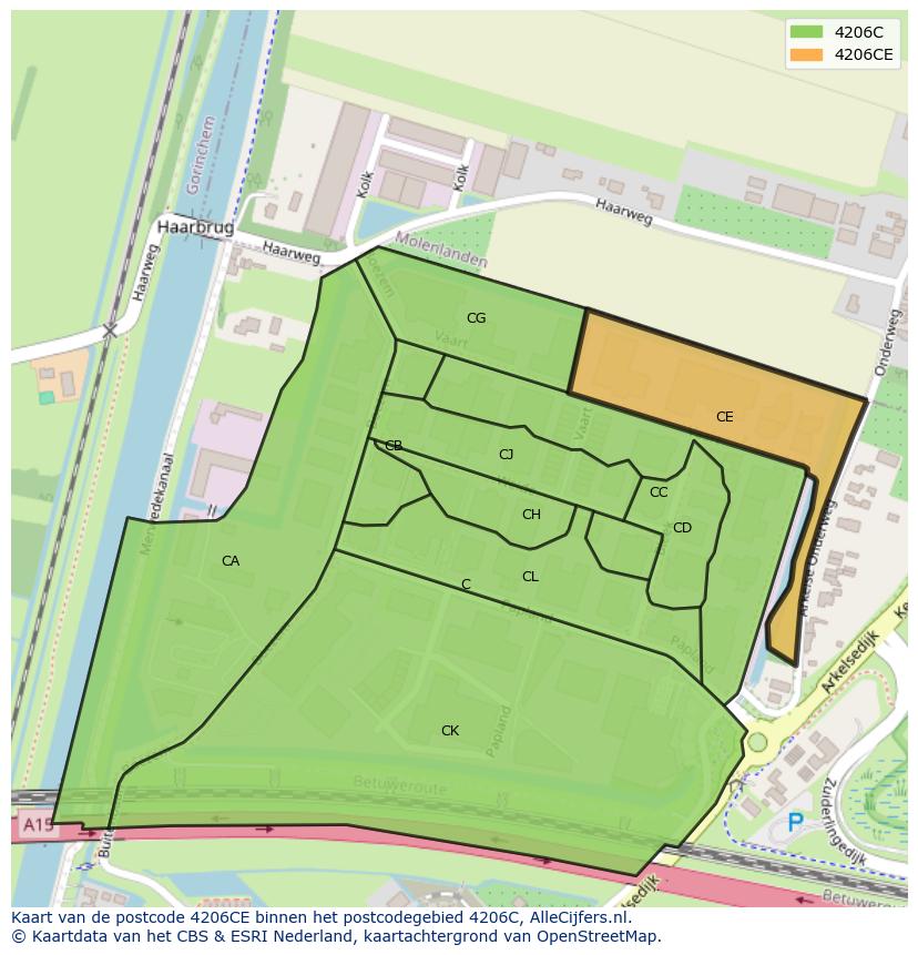 Afbeelding van het postcodegebied 4206 CE op de kaart.