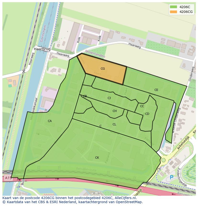 Afbeelding van het postcodegebied 4206 CG op de kaart.