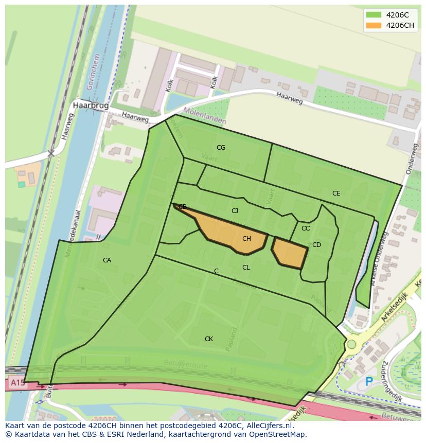 Afbeelding van het postcodegebied 4206 CH op de kaart.