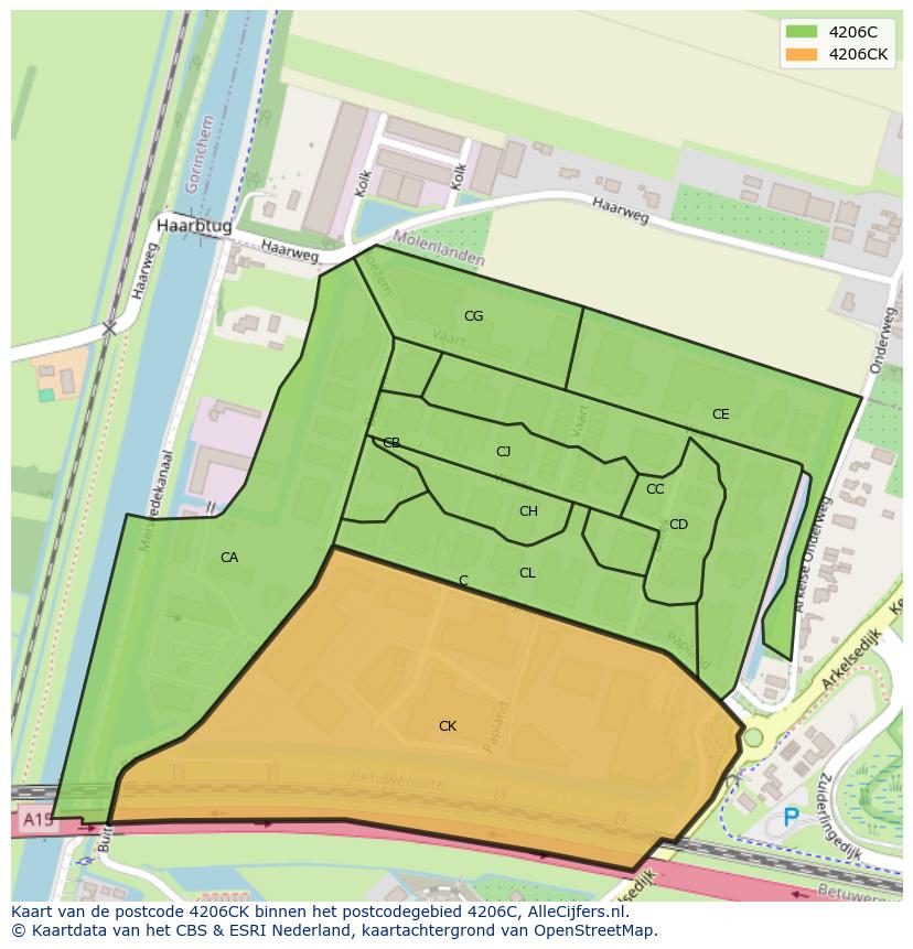 Afbeelding van het postcodegebied 4206 CK op de kaart.