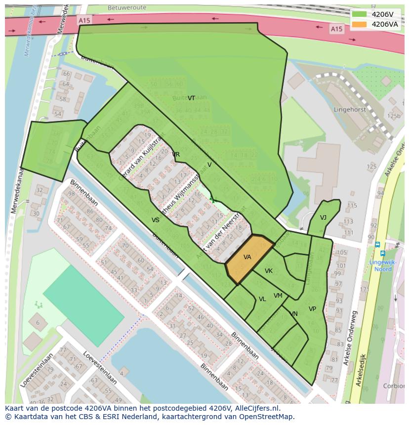 Afbeelding van het postcodegebied 4206 VA op de kaart.