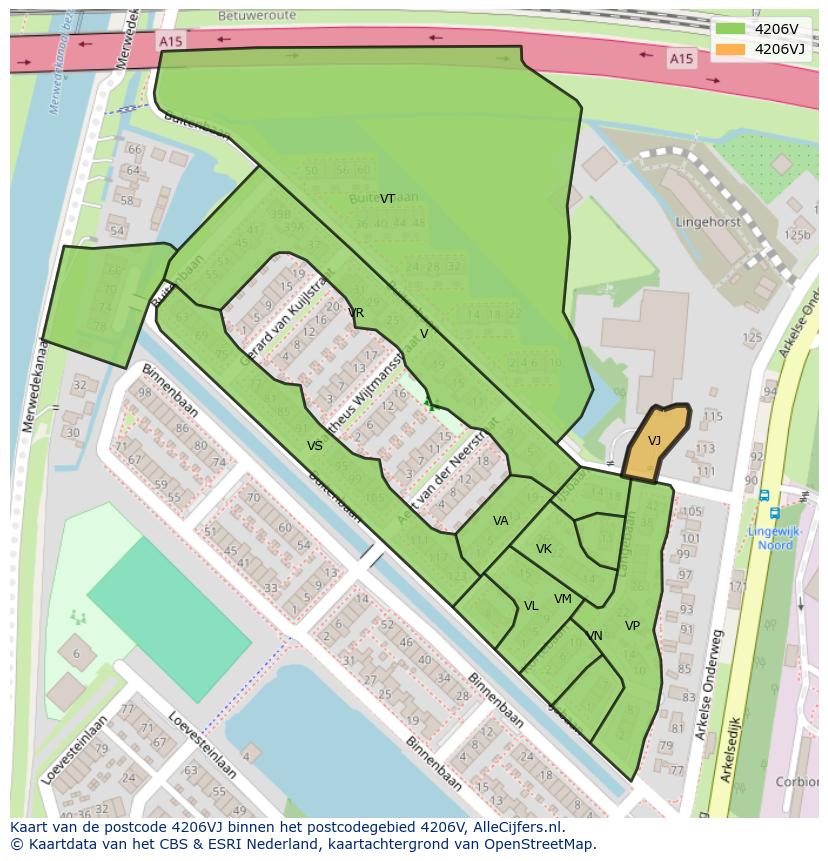 Afbeelding van het postcodegebied 4206 VJ op de kaart.