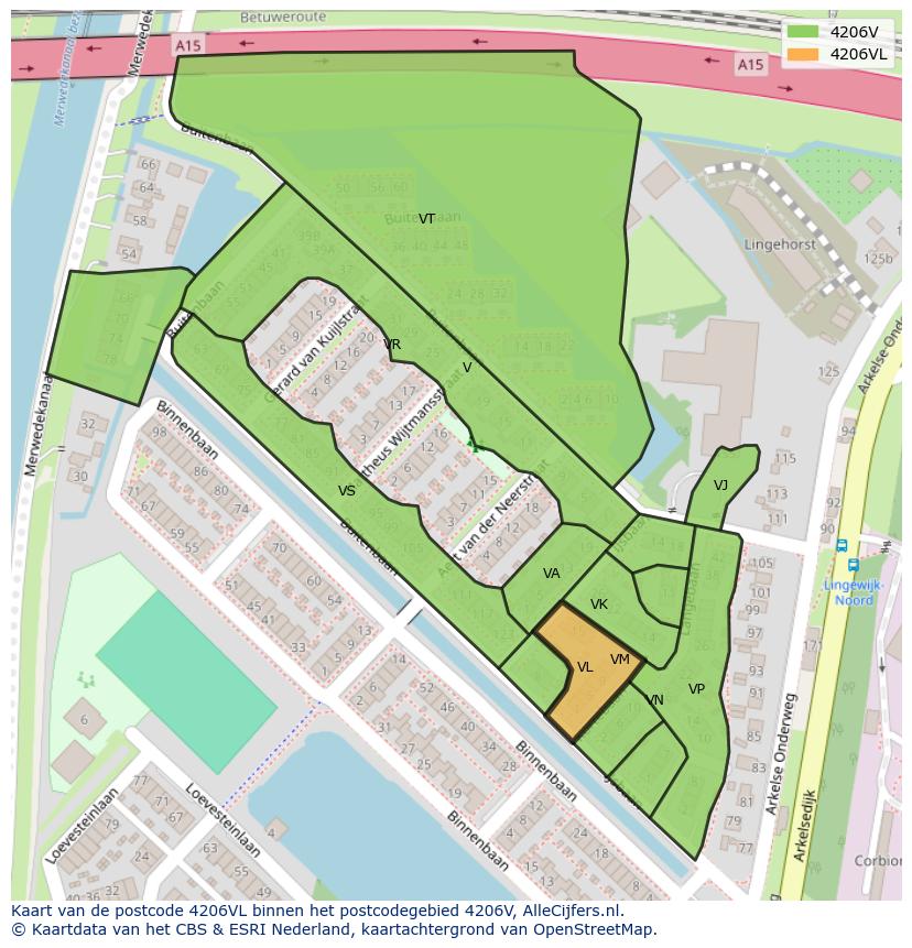 Afbeelding van het postcodegebied 4206 VL op de kaart.