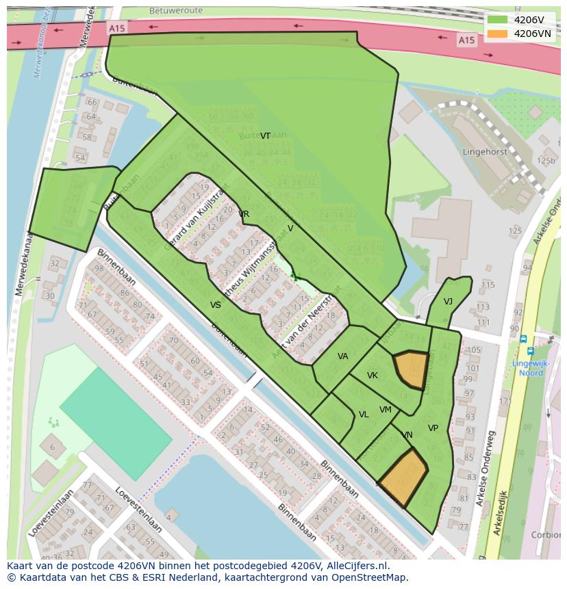 Afbeelding van het postcodegebied 4206 VN op de kaart.