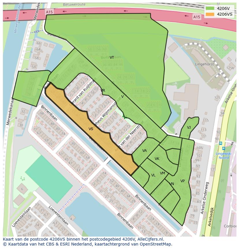 Afbeelding van het postcodegebied 4206 VS op de kaart.