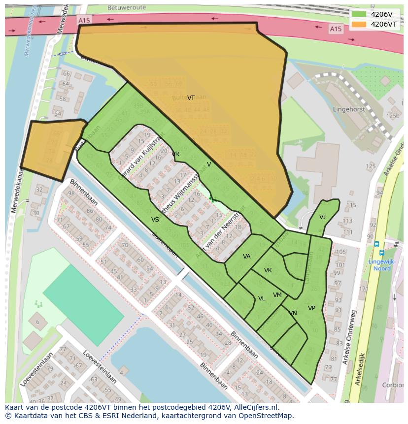 Afbeelding van het postcodegebied 4206 VT op de kaart.
