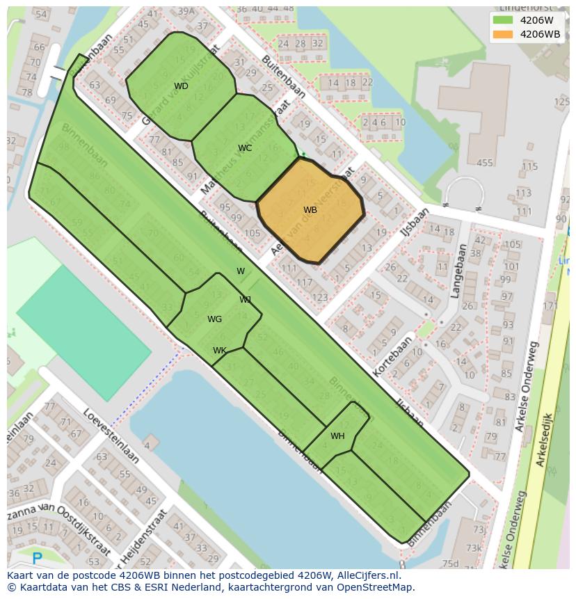 Afbeelding van het postcodegebied 4206 WB op de kaart.