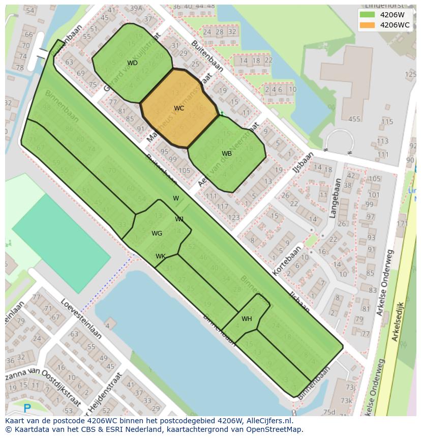 Afbeelding van het postcodegebied 4206 WC op de kaart.
