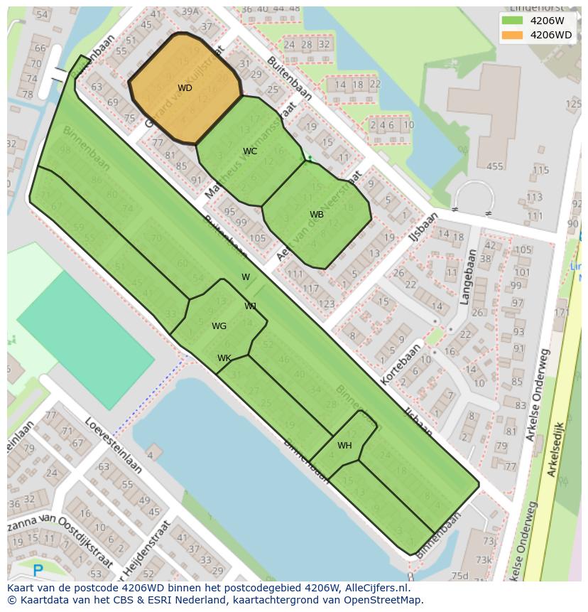 Afbeelding van het postcodegebied 4206 WD op de kaart.