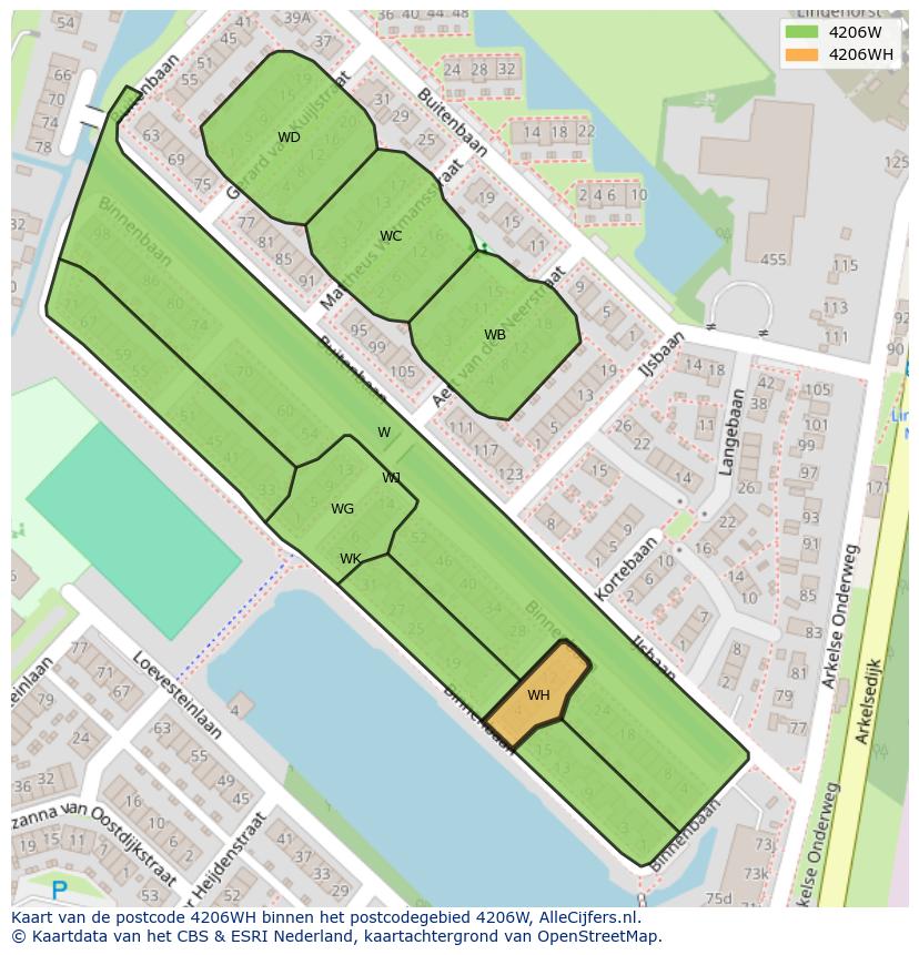 Afbeelding van het postcodegebied 4206 WH op de kaart.