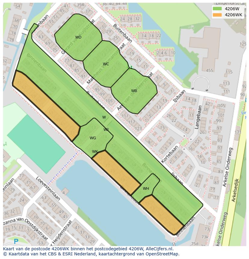 Afbeelding van het postcodegebied 4206 WK op de kaart.