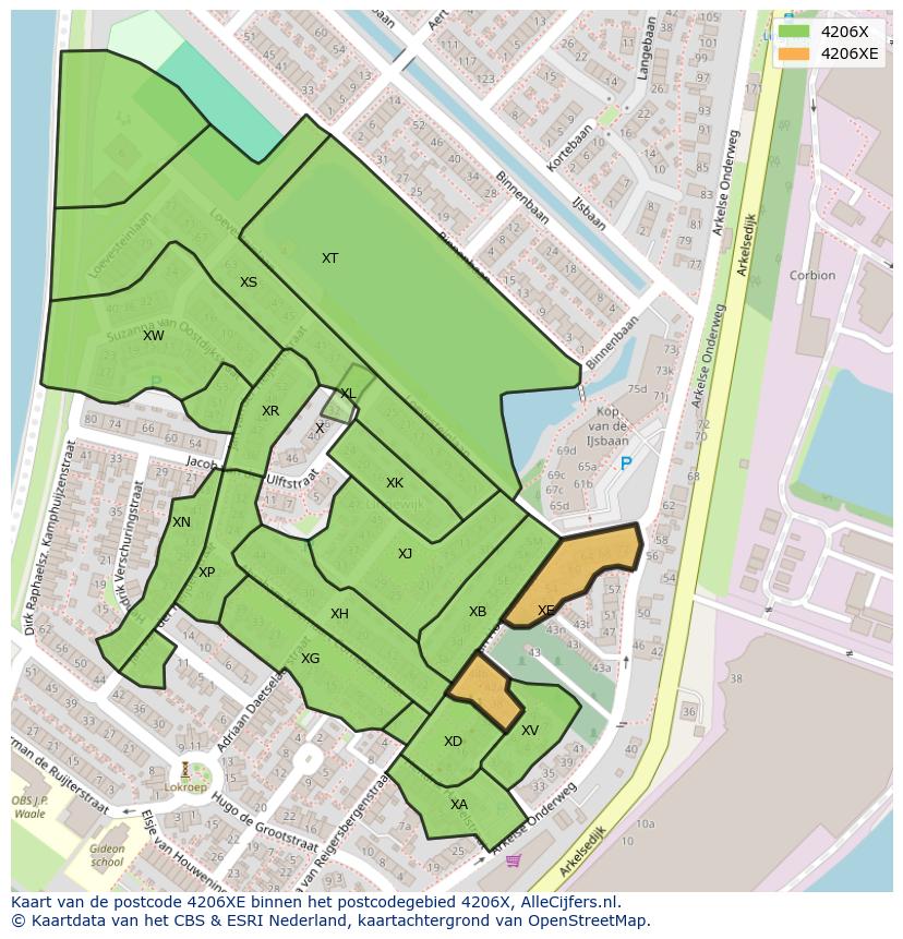 Afbeelding van het postcodegebied 4206 XE op de kaart.