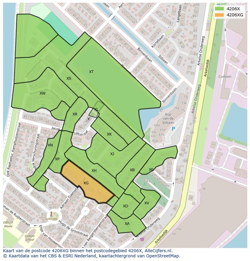Afbeelding van het postcodegebied 4206 XG op de kaart.