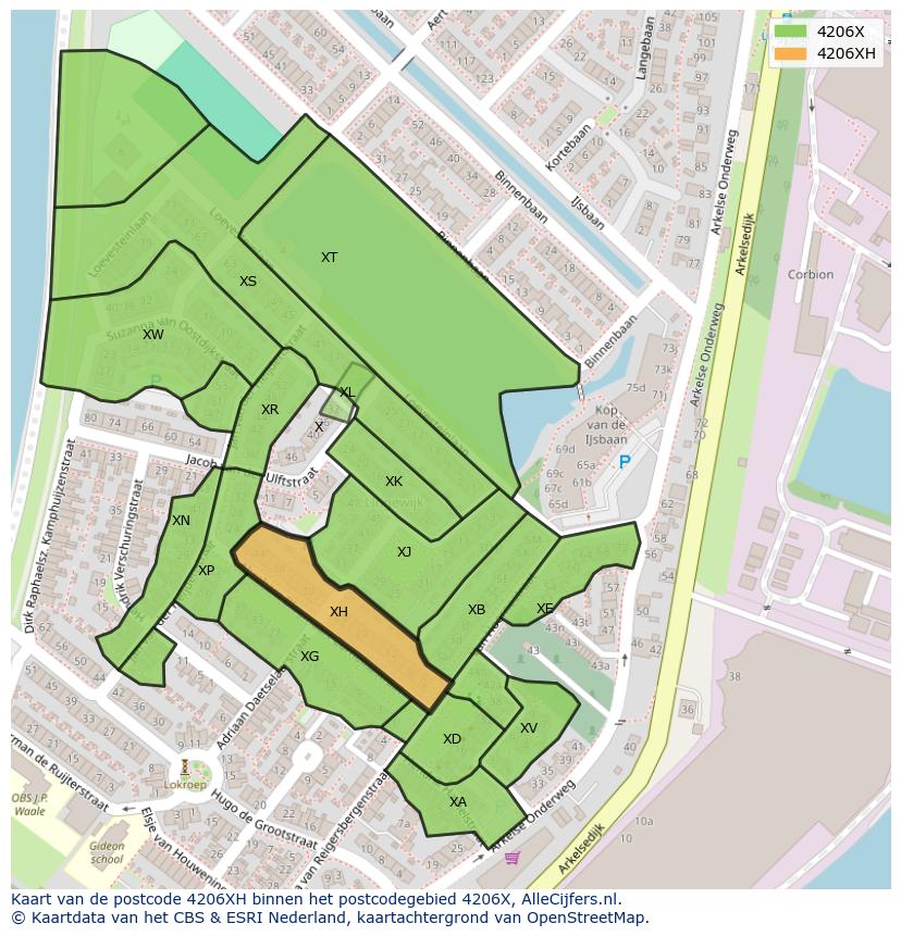 Afbeelding van het postcodegebied 4206 XH op de kaart.