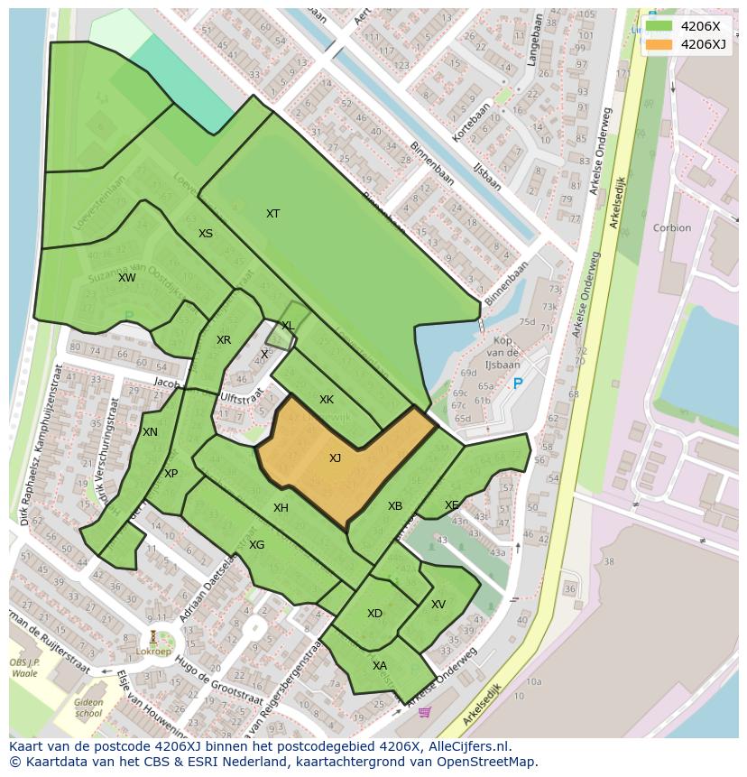 Afbeelding van het postcodegebied 4206 XJ op de kaart.