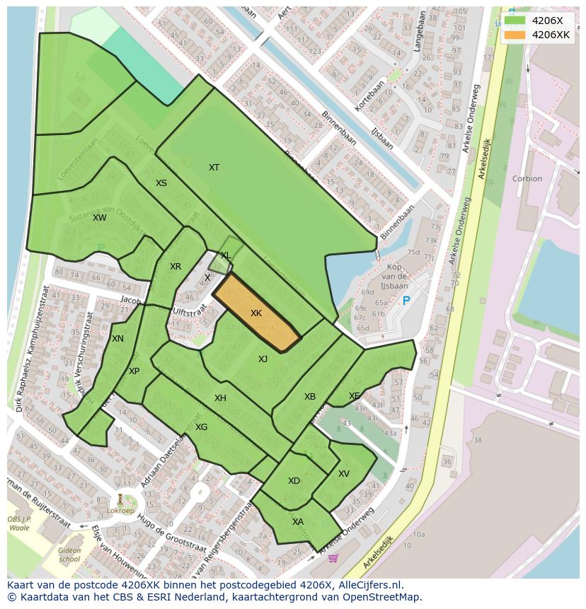 Afbeelding van het postcodegebied 4206 XK op de kaart.