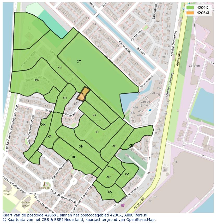Afbeelding van het postcodegebied 4206 XL op de kaart.