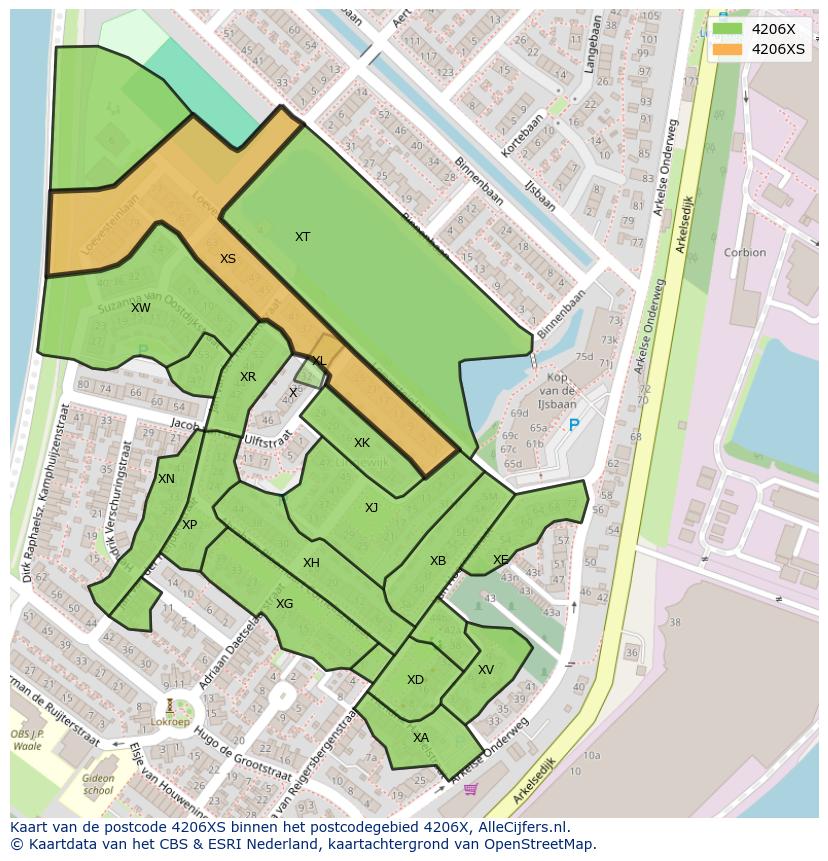 Afbeelding van het postcodegebied 4206 XS op de kaart.