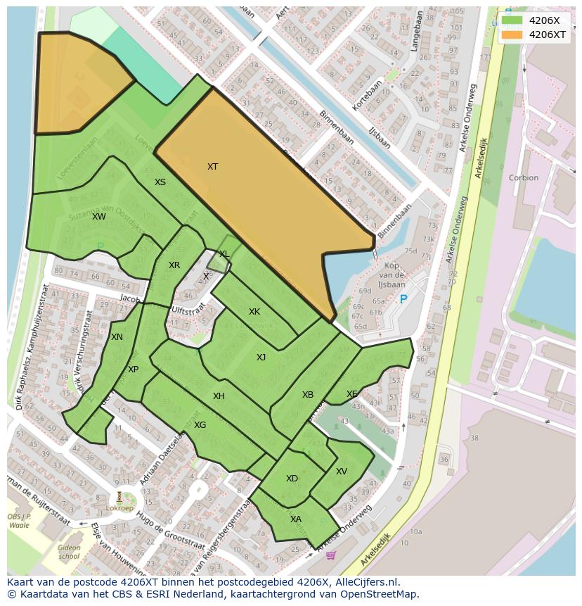 Afbeelding van het postcodegebied 4206 XT op de kaart.