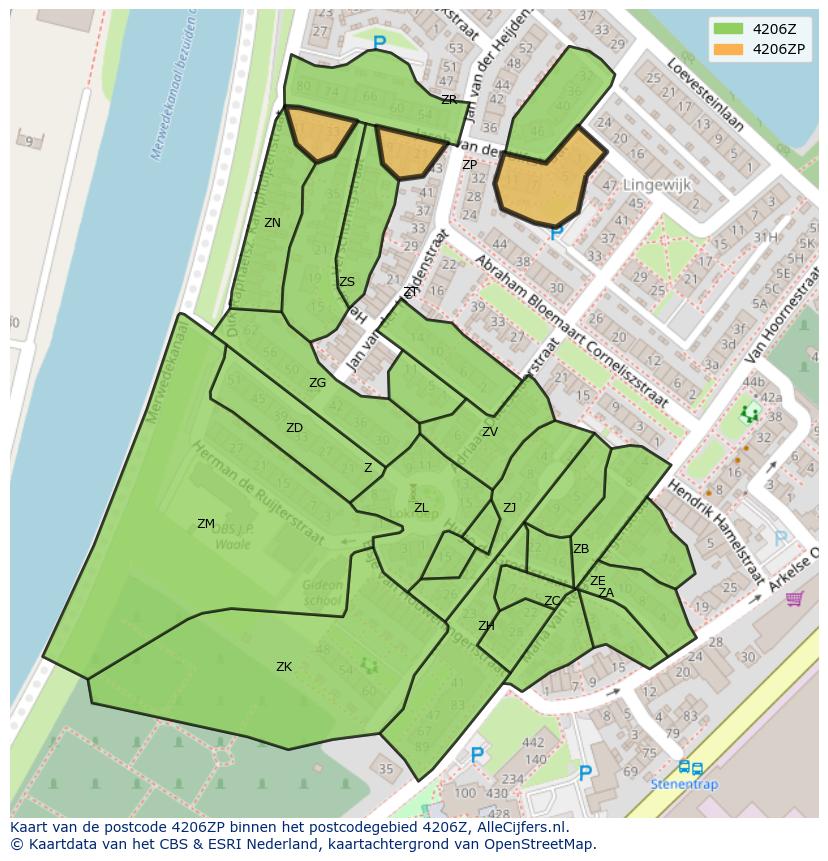 Afbeelding van het postcodegebied 4206 ZP op de kaart.