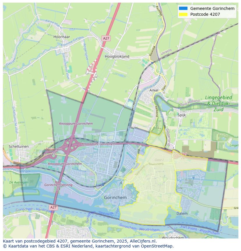 Afbeelding van het postcodegebied 4207 op de kaart.