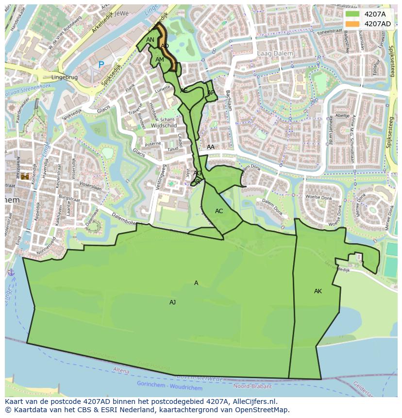 Afbeelding van het postcodegebied 4207 AD op de kaart.