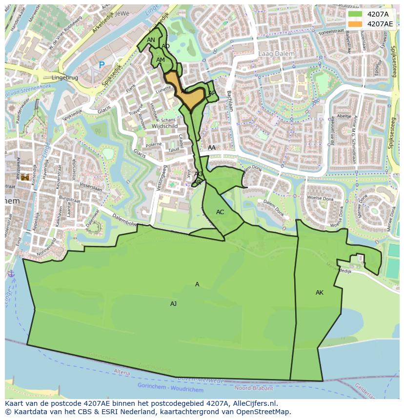 Afbeelding van het postcodegebied 4207 AE op de kaart.