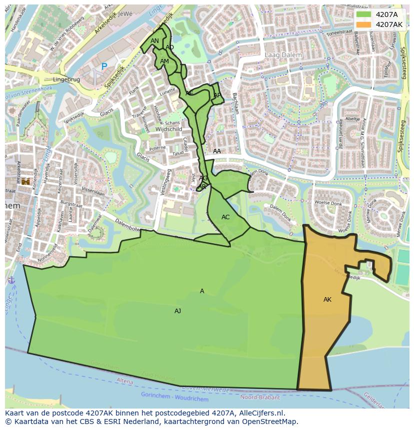 Afbeelding van het postcodegebied 4207 AK op de kaart.