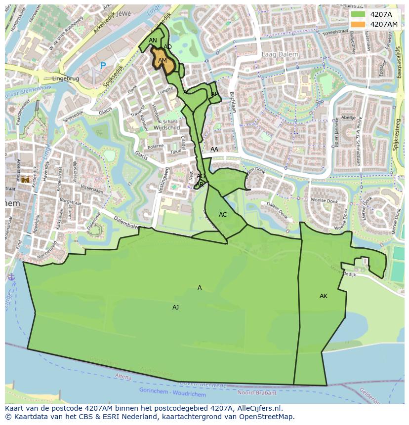 Afbeelding van het postcodegebied 4207 AM op de kaart.