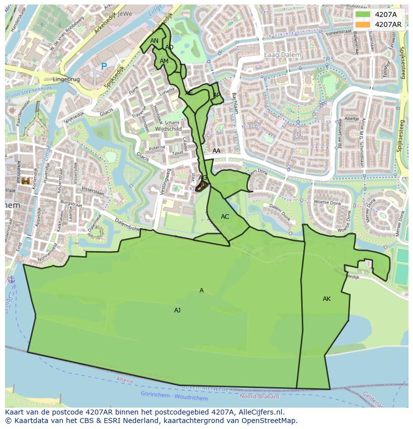 Afbeelding van het postcodegebied 4207 AR op de kaart.