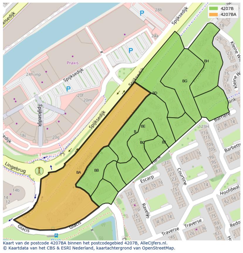 Afbeelding van het postcodegebied 4207 BA op de kaart.