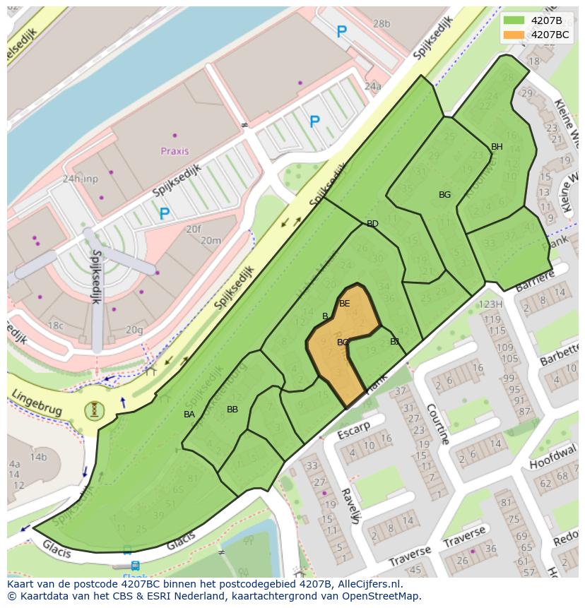 Afbeelding van het postcodegebied 4207 BC op de kaart.