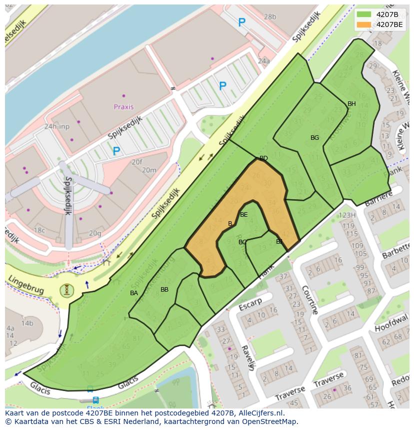 Afbeelding van het postcodegebied 4207 BE op de kaart.