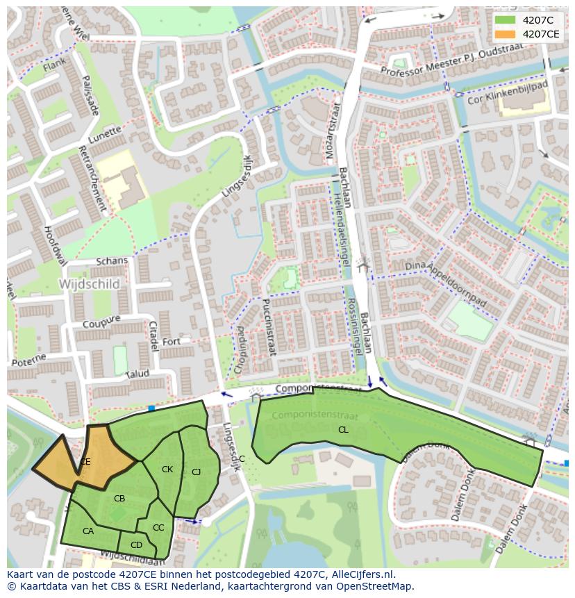 Afbeelding van het postcodegebied 4207 CE op de kaart.