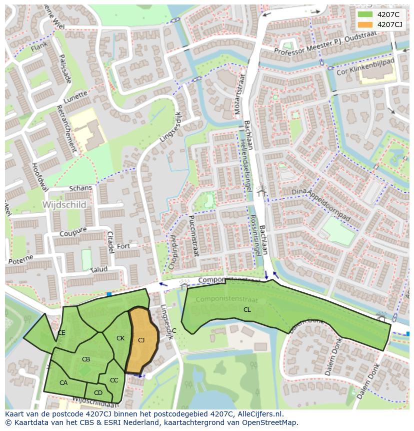Afbeelding van het postcodegebied 4207 CJ op de kaart.