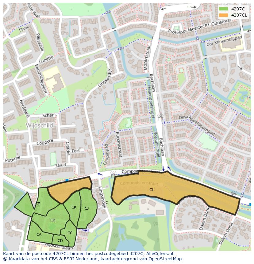 Afbeelding van het postcodegebied 4207 CL op de kaart.