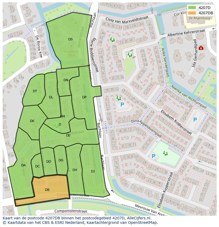 Afbeelding van het postcodegebied 4207 DB op de kaart.