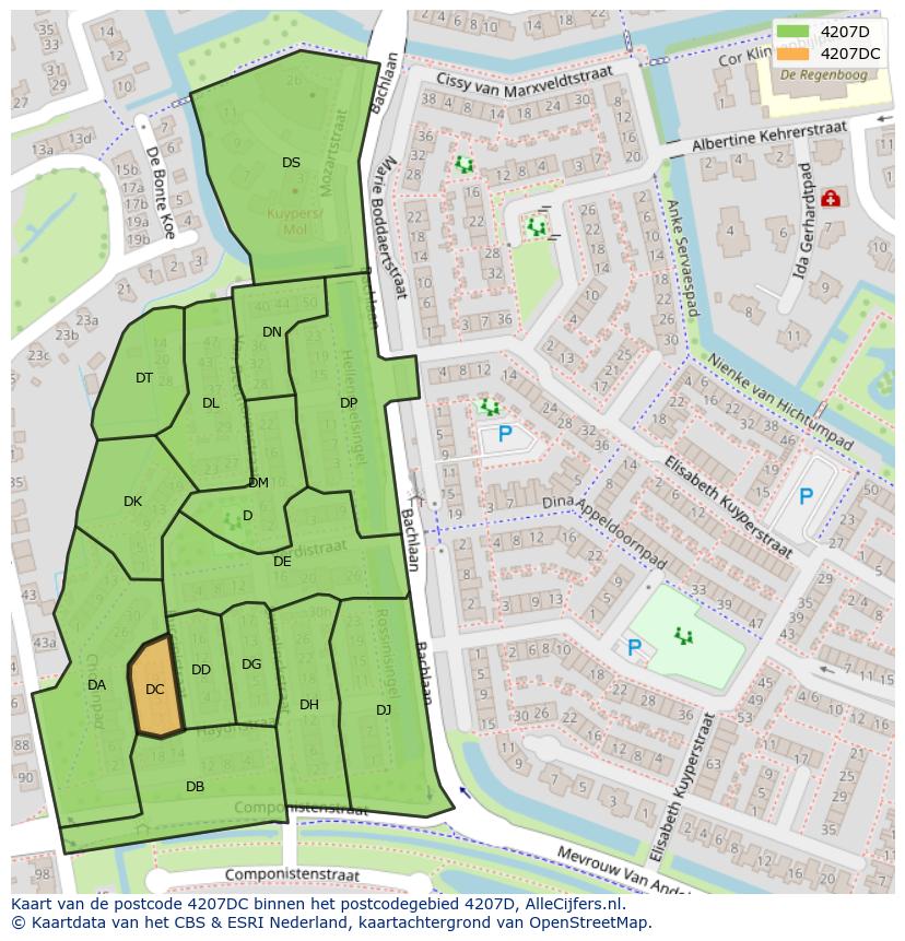 Afbeelding van het postcodegebied 4207 DC op de kaart.